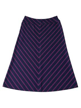 L.L.Bean A-Line Skirt Small Navy Pink Striped Pull On Midi Stretch Casual Preppy